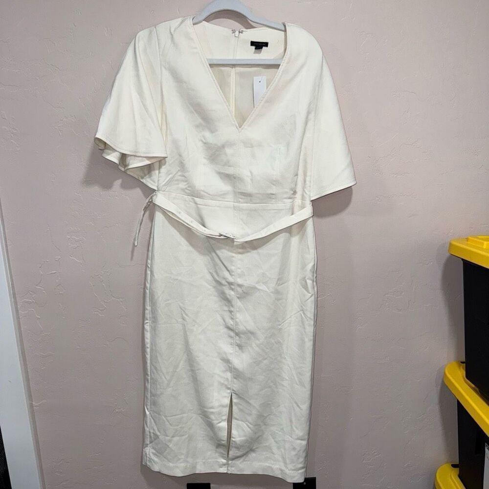 New Ann Taylor Flutter Sleeve Belted Sheath Dress
